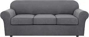H.VERSAILTEX 4 Piece Stretch Sofa Covers for 3 Cushion Couch Covers for Living Room Furniture Slipcovers (Base Cover Plus 3 Seat Cushion Covers) Upgraded Thicker Jacquard Fabric (Sofa, Grey)