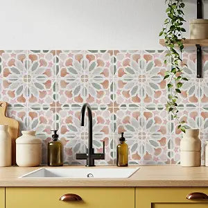 30 Pack, 4x4 Inch Pastel Boho Tile Stickers, Watercolor Peel and Stick Vinyl for Backsplash, Stairs & Furniture