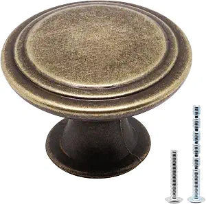 Cabinet Knobs Antique Brass 25 Pack, 1.2 inch Round Cabinets Knobs Kitchen Cabinet Door Knob Cupboard Knob for Dresser Drawers Cabinets