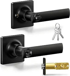 Veise Square Keyed Entry Door Lever, Door Handle with Lock, Matte Black