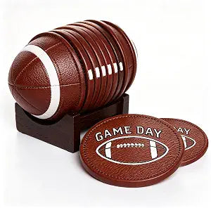 Football Coasters - 6 Full-Size Gridiron Rustic American Football Coasters | Non-Slip for Log Cabin, Man Cave, Bar & Farmhouse Decor | Protect Furniture