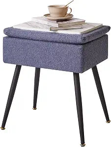 Aibiju Stool with Storage, Foot Stool Ottoman Small, Foot Rest for Couch and Chair with Storage, 15.7"x11.8"x18.1" Ottoman Teddy Velvet for Vanity, Side Table in Living Room Blue Gray YD-SMS137BG