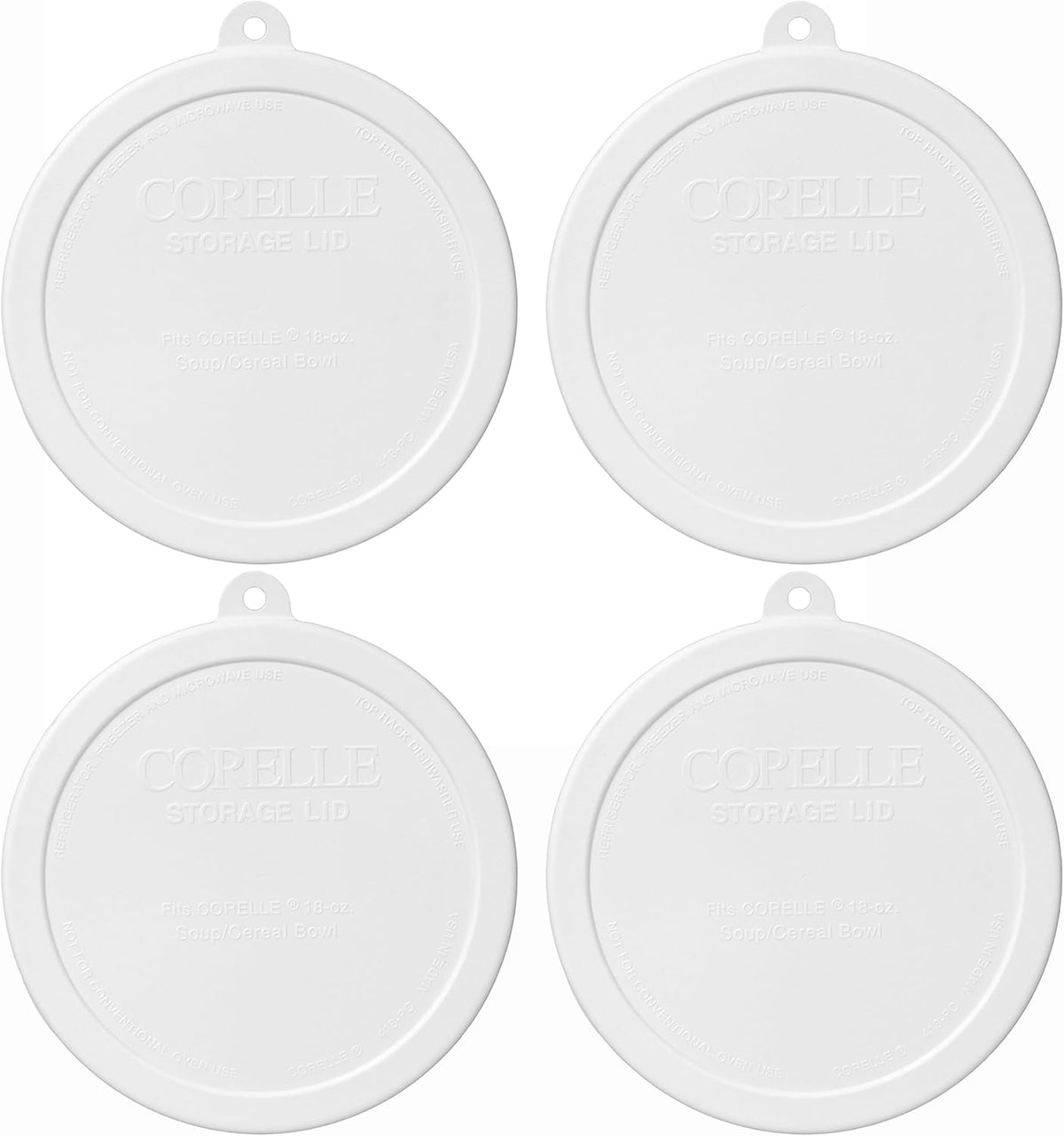 Corelle 418-PC 18oz White Cereal Bowl Replacement Lid (4-Pack)