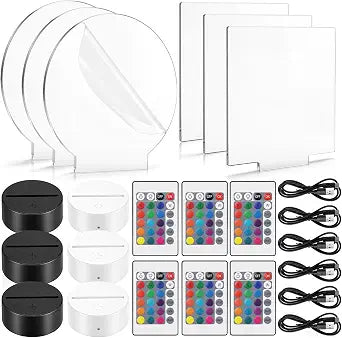 Honoson 6 Sets Acrylic LED Light Kit Lamp Base Remote, Mixed 2