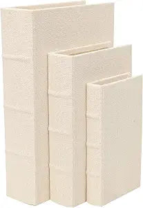 Decorative Book Boxes Set of 3  Modern Faux Linen & Wood,Beige