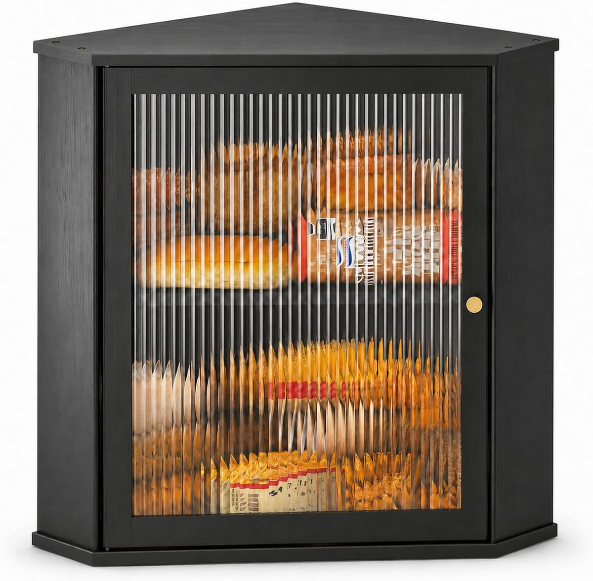 Kitsure Wooden Corner Bread Box for Kitchen Countertop, 16.5" H, Black