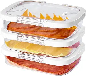Felli Duo Loc Deli Meat Containers for Fridge with Airtight Lids, Stackable Refrigerator Organizer for Lunch Meat Storage Sandwich Ham Cheese Salami Sliced Turkey, Clear Tritan Box (Cold Cuts 3pk)