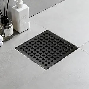 Square Shower Drain 4 inch, Matte Black 304 Stainless Steel Floor Drain for Bathroom, Removable Tile Insert Grate Includes Hair Strainer
