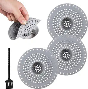 Foldable Shower Drain Hair Catcher, 3Pcs Anti-Clogging Silicone Bathtub Drain Cover Protector Strainer Hair Stopper for Bathroom Sink