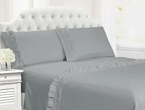Swift Home Ruffled Hem Microfiber 4-Piece Sheet Set, Double Brushed & Ultra-Soft, Wrinkle Resistant, Easy Fit, Durable ��� Grey, Queen (109299-GRE-Q)