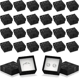 KETAR 24 Pcs Ring Boxes Bulk, 1.57"x1.57", Cardboard, Foam Insert (Black)