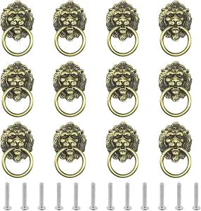 12-Pack Antique Bronze Cabinet Knobs Vintage Lion Head Drawer Pull