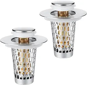 Bathroom Sink Drain Strainer, Adoric 2 Pack Universal Pop-Up Sink Stopper Hair Catcher, Anti-Clog Stainless Steel Drain Filter Basket, Removable Sink Drain for Bathroom Sink Stopper