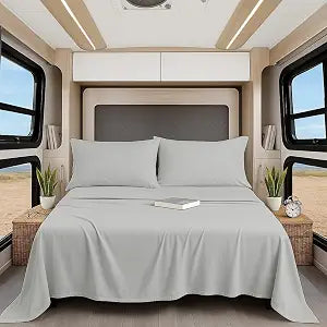 Shreem Linen Microfiber RV Sheet Sets, 42x80 Bunk, Light Grey Solid, Bed Sheets for Campers, RV's & Travel Trailers Fit Mattress up to 12 Inch deep Pocket