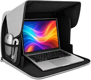 2026 Upgraded Laptop Sun Shade for Working Outside, Fits 13-15.6'' Laptops, UV & Heat Reflective Water-Resistant Computer Hood, Portable Foldable Laptop Shade for Outdoor Use, Travel, Beach & Patio