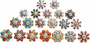 JGARTS Dotted Mix Color Multi Designed Ceramic Cupboard Cabinet Door Knobs Drawer Pulls & Chrome Hardware - Hand Painted Pulls Set of 20