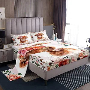 Feelyou Cute Highland Cow Sheet Set Twin Size Boys Girls Teens