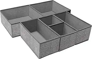 Criusia Foldable Underwear Drawer Organizer, Closet Dividers, Storage Box for Clothes, Socks (6 Bins, Gray)