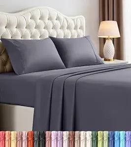 Queen Sheets Set, 4 Pieces 16" Deep Pocket Hotel Luxury Bed Sheets, Grey