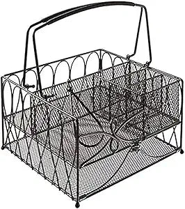 Gourmet Basics by Mikasa Loop Picnic Plate Napkin and Flatware Storage Caddy, Large Metal Organizer for Indoor and Outdoor Use, Antique Black