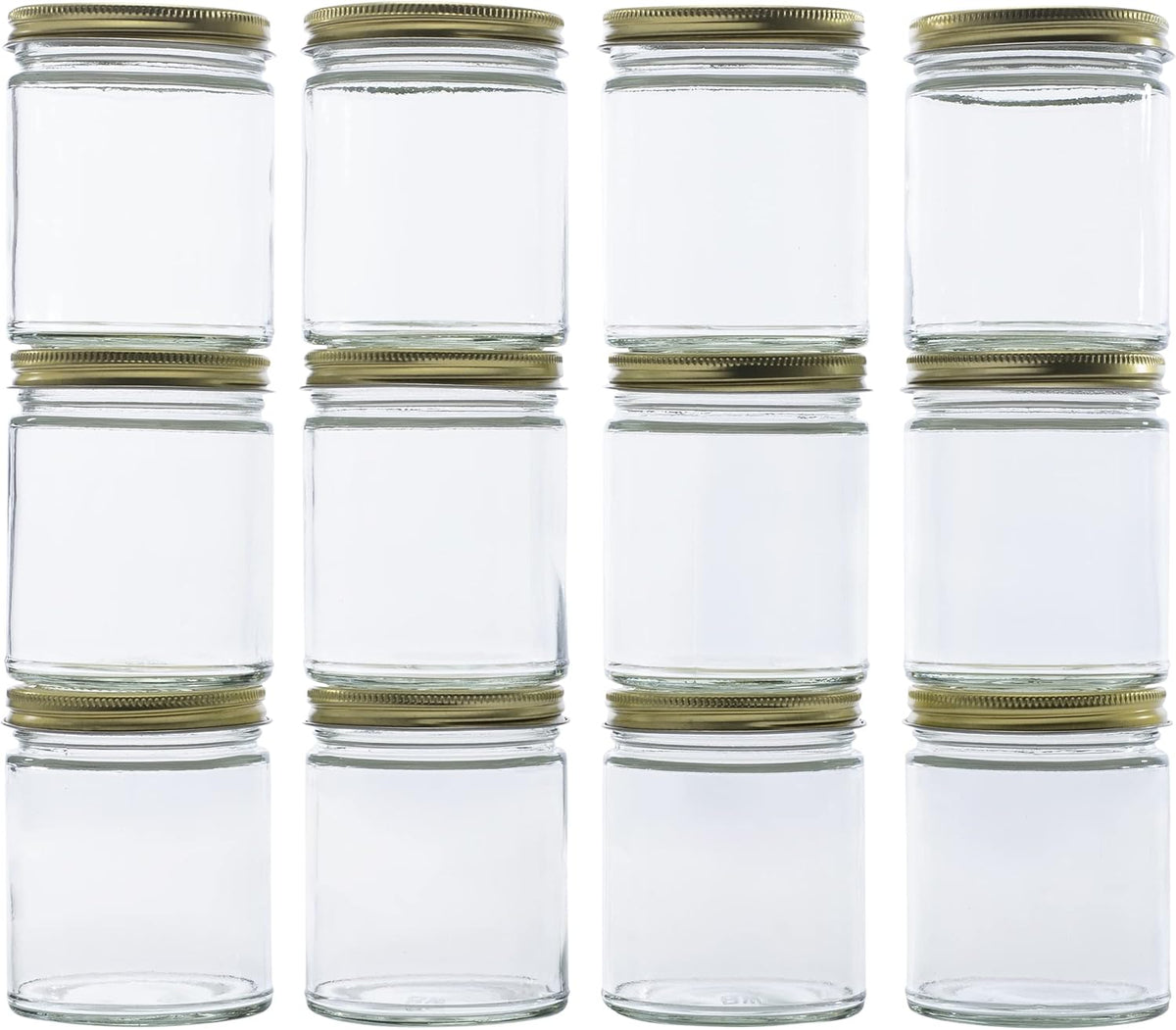 North Mountain Supply 9 Ounce Clear Glass Straight Sided Mason Canning Jars- With 70mm Gold Metal Lids - Case of 12