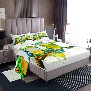 Erosebridal Cartoon Frog Bed Sheets Queen Size, Green Tie Dye Sheet Set