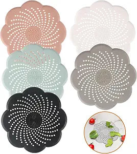 5 Pack Hair Catcher Shower Drain with Suction Cups, Flower Shape Silicone Drain Cover for Kitchen, Bathroom, Bathtub