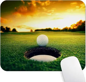 Golf Ball Near Hole Mouse Pad, Golf Course Sunset Landscape Sports Desk Mat