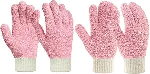MIG4U Microfiber Dusting Gloves House Cleaning Glove for Blinds, Windows, Shutters, Furniture, and Car, Reusable Lint-Free Pink 2 Pairs S/M