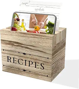 Vintage Wooden Recipe Card Box Set with 50 Blank 4x6 Cards