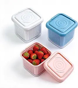 Fruit Storage Containers for Fridge with Removable Colander, Airtight Food Storage Container, Dishwasher Safe Produce Saver for Refrigerator, Keep Berry Fruit Fresh Longer 3 pcs Small Clear