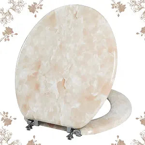 Angol Shiold Marble Toilet Seat, Zinc Alloy Hinges (Round, Beige Pink)