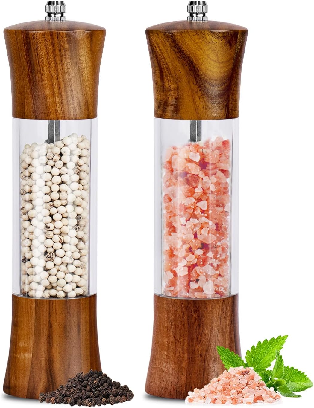 XWXO Acacia Wood Premium Acrylic Salt and Pepper Grinder Set 8 Inches