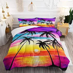 Tropical Sunset Palm Tree Comforter Set Twin, Silhouette 2 Pillowcases