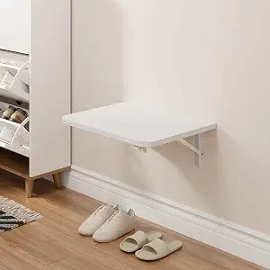 IAE 16 Inch Fold White Floating Wall Shelves, 12 Inch Deep Wood Wall Shelf
