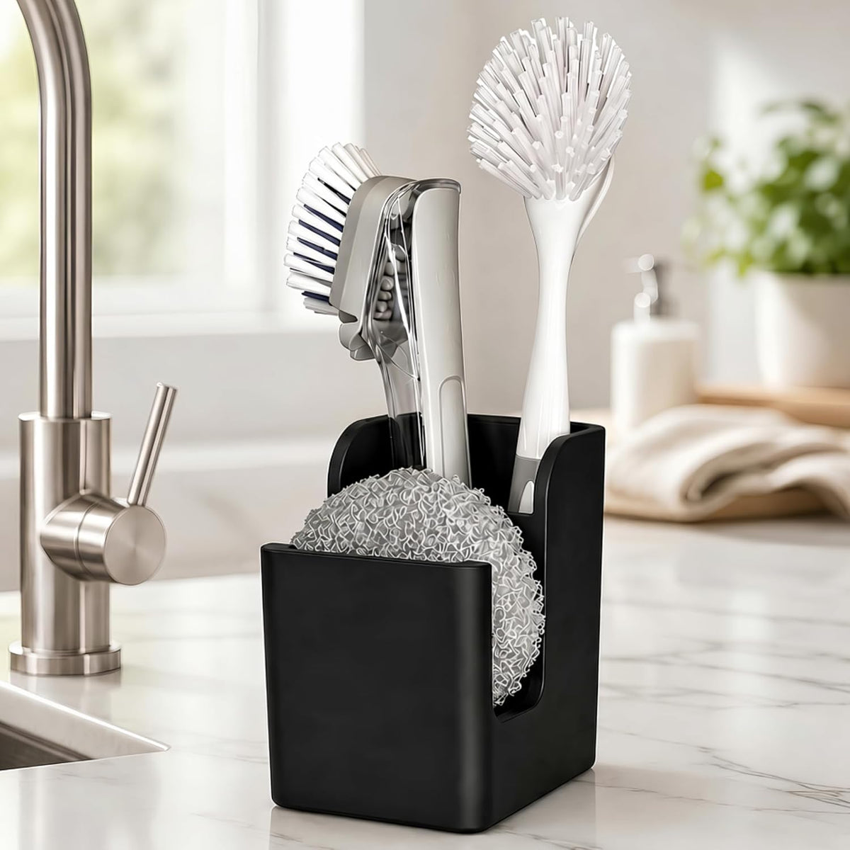 Spacewiser Silicone Sink Caddy - Sponge Dish Brush Holder for Kitchen Sink