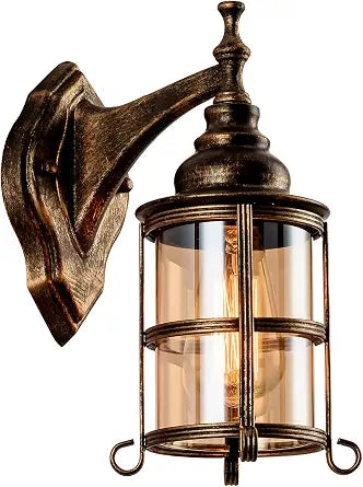 Rustic Amber Glass Wall Sconce 1-Pack, Bronze Brushed, Vintage Farmhouse Lamp Porch Lighting Waterproof Retro Lamp for Indoor Bedroom Living Room OutdoorNO Bulb