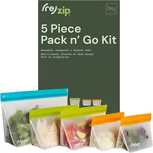 (re)zip Reusable Stand-Up Food Storage Bags, Leakproof, 5-Piece, Multicolor
