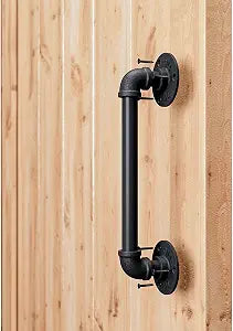 SMARTSTANDARD 11 Pipe Barn Door Handle, Black, Solid Cast Iron, Heavy Duty