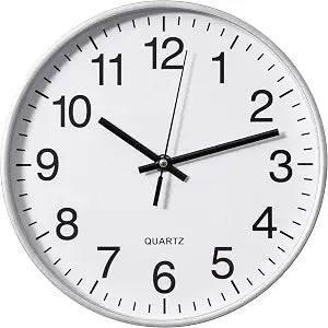 Clockswise Silver 10-in Analog Clock Silent, Non-Ticking for Wall Battery-Operated Perfect for Home Office, Farmhouse Kitchen, Entryways, Dining Rooms and Bedroom Decor, School and Bathroom Clock
