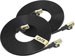 BUSOHE Cat 8 Ethernet Cable 3 FT 2-Pack, 40Gbps 2000MHz Cat8 High Speed Flat Internet Network Patch Cord, SFTP Shielded LAN Wire with Gold Plated RJ45 Connector, Outdoor Indoor, for Router- 3FT Black