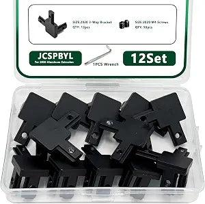 12Sets 2020 Aluminum Extrusion Hardware Accessories with Screws&Wrench, 12Pcs Black 3-Way Bracket with 50Pcs Set Screws for 2020 V T Slot Rail Aluminum Extrusion Profile