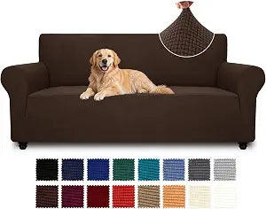 YEMYHOM 2026 Stretch Couch Cover Slipcover, 1 Piece Sofa Covers for 3 Cushion Couch Pet Friendly (71"-91") Furniture Protector with Elastic Bottom for Kids,Dog, Jacquard Small Checked (Coffee)