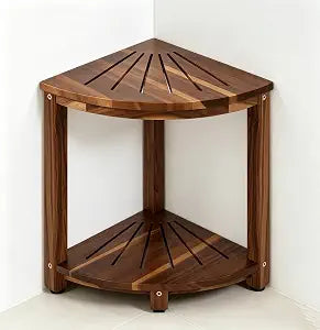 Corner Shower Stool with Storage Shelf, Shower Foot Rest for Shaving Legs, Corner Shelves Shower Caddy Stand, Shower Stool, Sturdy Bathroom Organizer for Kitchen, Living RoomAcacia Wood