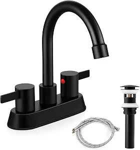 Herogo 2-Handle Centerset Bathroom Faucet Matte Black, Stainless Steel Vanity Sink Faucet 2-3 Hole with Drain Assembly, 360 Swivel Spout and Supply Hose for Farmhouse RV