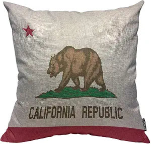 Mugod Throw Pillow Cover Bear State of California Flag Republic Home Decorative Square Pillow Case for Men Women Bedroom Livingroom Cushion Cover 18x18 Inch,Beige Brown Pillowcase