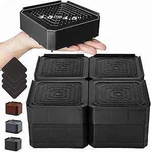 Wide Base Bed Risers, Stackable Furniture Lifts 2, 3.6, 5 Inch Heavy Duty Couch Risers for Chair Desk Table Legs,Support up to 6000lbs, Under Bed Storage Solution (Black 4 Pack,3.6 inch)