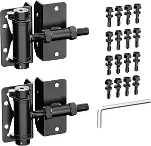 Heavy Duty Self Closing Gate Hinges for Metal/Vinyl/PVC/Wood Fence,90 Degree Narrow Wood Door Hinges with Adjustable Tension,Gate Closer Hinges for Swing Door,Gate Hardware Kit,2 Pack/Set,Black Finish