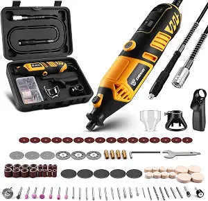 DEKOPRO Rotary Tool Kit, 1.5-Amp Corded Power Rotary Tools with 42" Flex Shaft, 6 Variable Speed, 8,000-35,000 RPM, 129 Pcs Accessories Kit for Cutting, Sanding, Grinding, Carving & DIY Projects