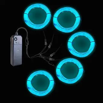 Mvchenxi EL Wire Kit, 5 x 1 Meter Flexible & Cuttable Neon Light Strips, 4 Lighting Modes, Halloween Christmas Decoration, DIY Costume Prop Light Strings (Ice Blue)